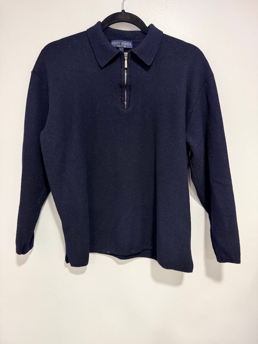 Scott Barber 1/4 Zip Pullover Navy Sweater Large